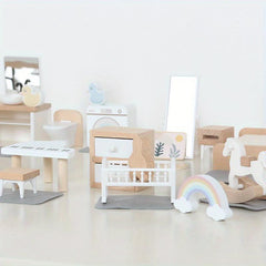 Wooden Toy Kitchen Bedroom & Playhouse Set for Kids
