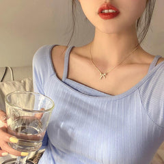Bow Necklace Female Light Niche Neck Chain Style Temperament Sense Clavicle Chai