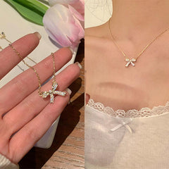 Bow Necklace Female Light Niche Neck Chain Style Temperament Sense Clavicle Chai