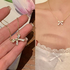 Bow Necklace Female Light Niche Neck Chain Style Temperament Sense Clavicle Chai