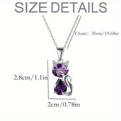 Artificial Amethyst Cat Pendant Necklace Women Animal Sweater Chain Jewelry