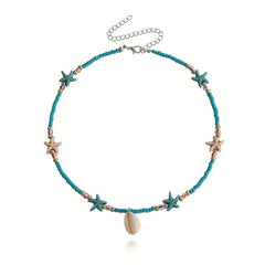Bohemian Rice Beads Starfish Shell Pendant Necklace Female Ocean Style
