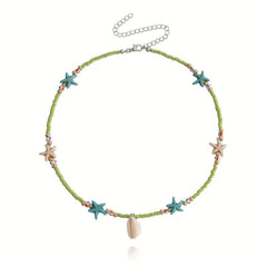 Bohemian Rice Beads Starfish Shell Pendant Necklace Female Ocean Style