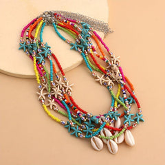 Bohemian Rice Beads Starfish Shell Pendant Necklace Female Ocean Style