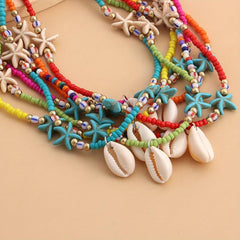 Bohemian Rice Beads Starfish Shell Pendant Necklace Female Ocean Style