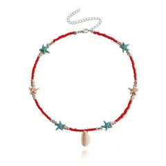 Bohemian Rice Beads Starfish Shell Pendant Necklace Female Ocean Style