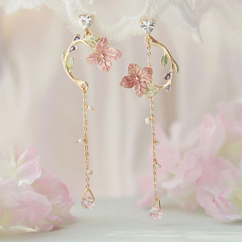 Celebrity Style Tassel Earrings Round Face Flower Design