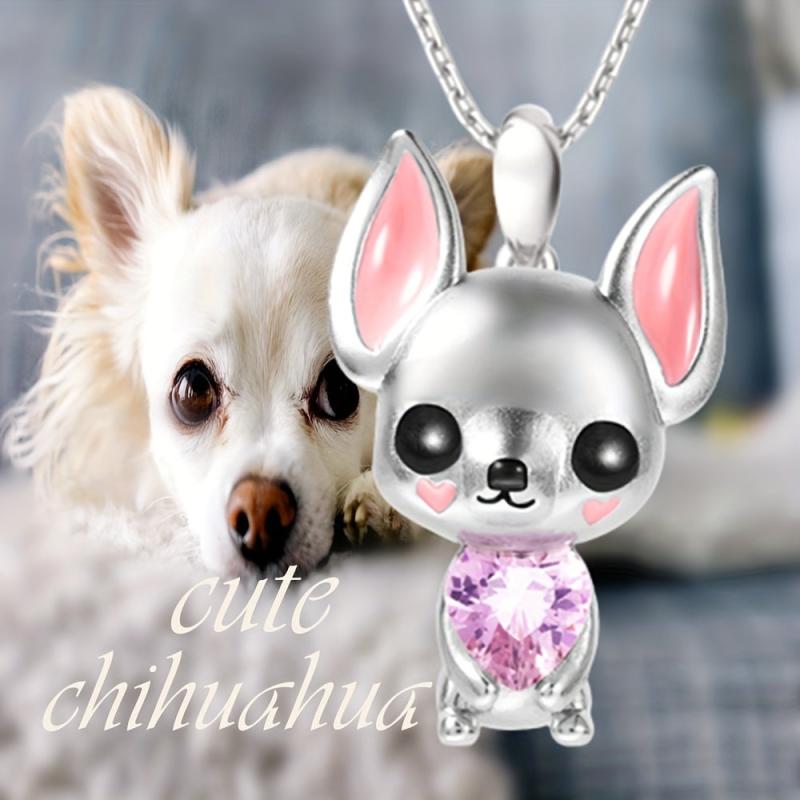 Pink Chihuahua Heart Pendant Necklace - Stylish Gift