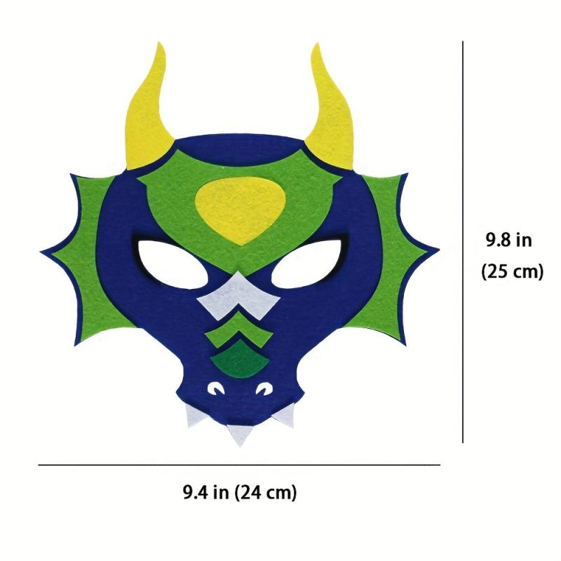 6 Pack Felt Dragon Masks For Kids - Masquerade & Dino Birthday Party