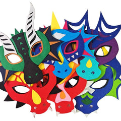 6 Pack Felt Dragon Masks For Kids - Masquerade & Dino Birthday Party