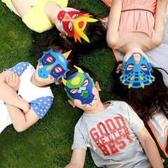 6 Pack Felt Dragon Masks For Kids - Masquerade & Dino Birthday Party