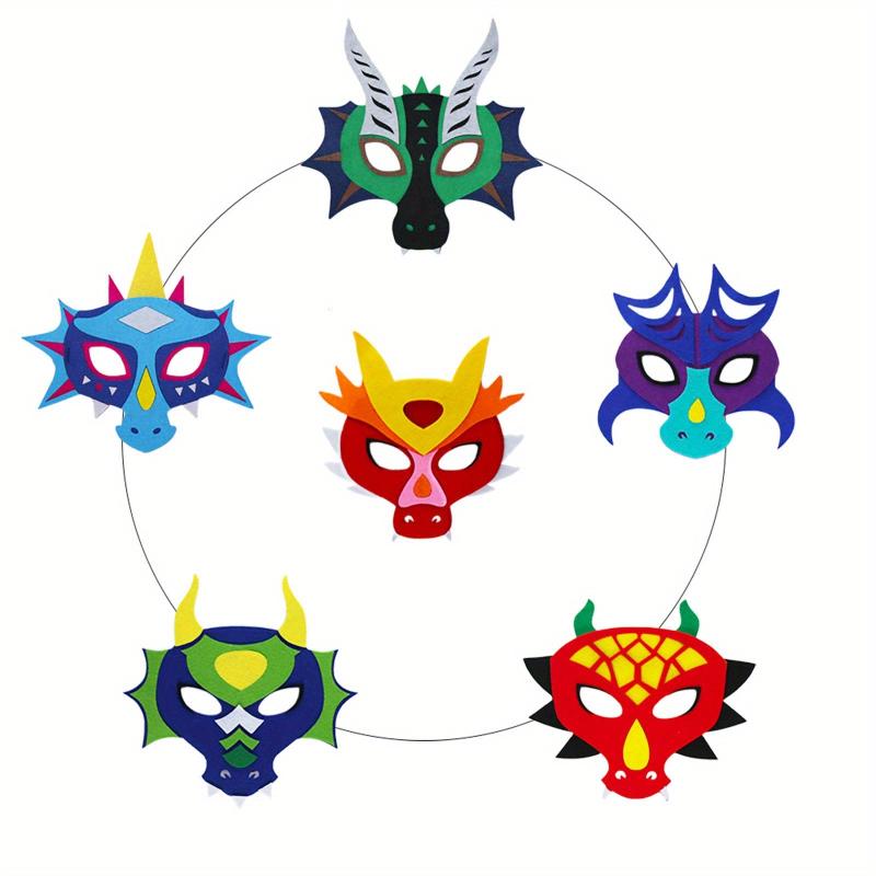 6 Pack Felt Dragon Masks For Kids - Masquerade & Dino Birthday Party
