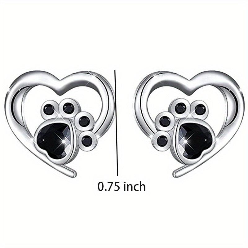 Animal Dog Cat Footprint Heart Stud Earrings For Women