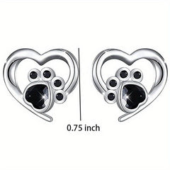 Animal Dog Cat Footprint Heart Stud Earrings For Women
