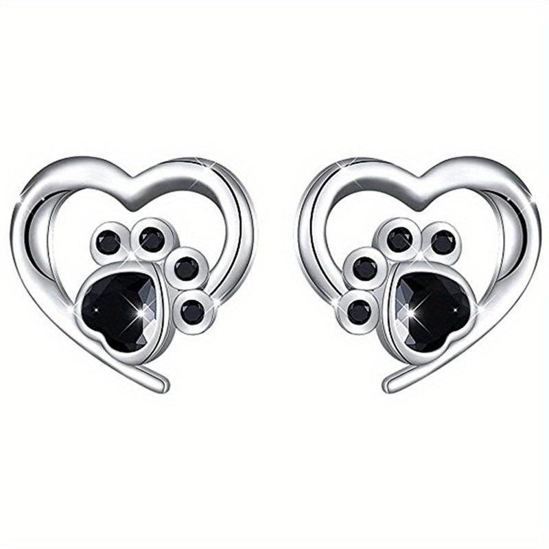 Animal Dog Cat Footprint Heart Stud Earrings For Women