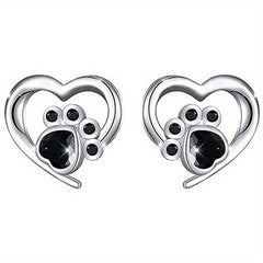 Animal Dog Cat Footprint Heart Stud Earrings For Women