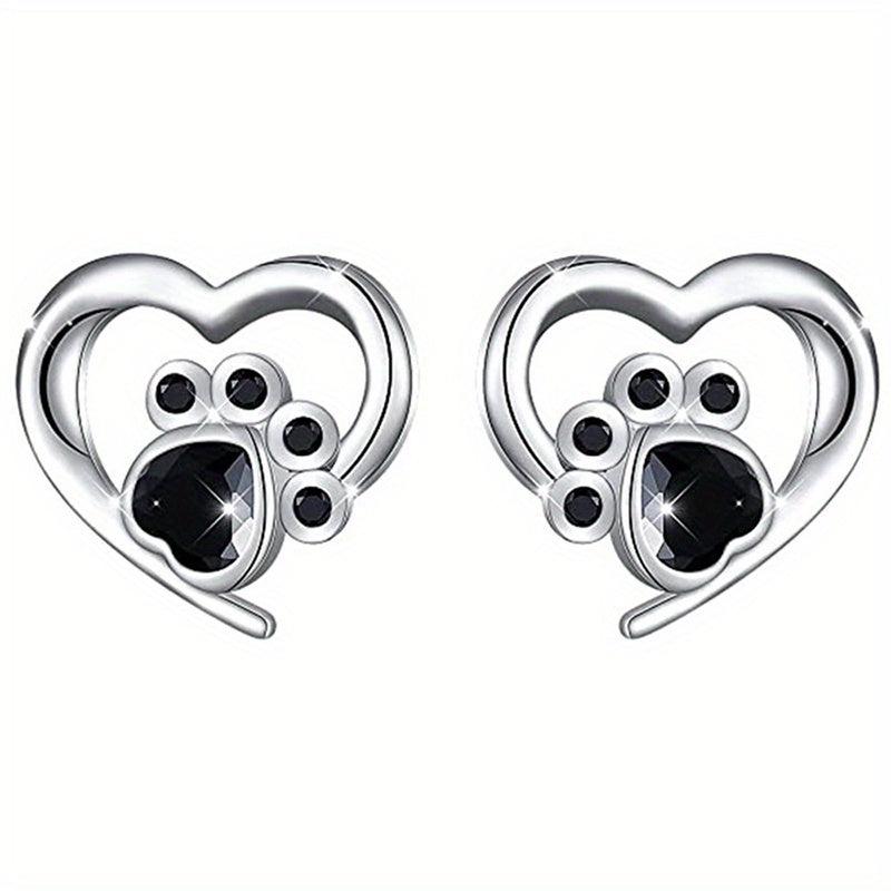 Animal Dog Cat Footprint Heart Stud Earrings For Women