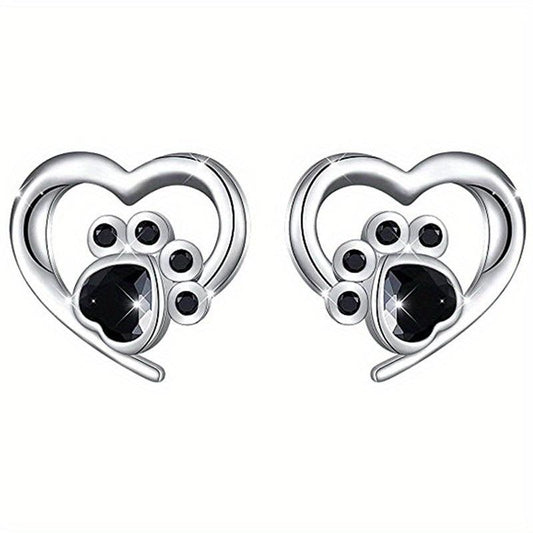 Animal Dog Cat Footprint Heart Stud Earrings For Women