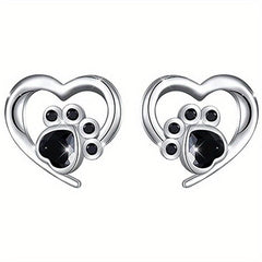 Animal Dog Cat Footprint Heart Stud Earrings For Women