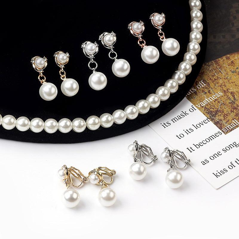 Temperament Lady Pearl Earrings, No Piercing Ear Clips, Cheongsam Wedding