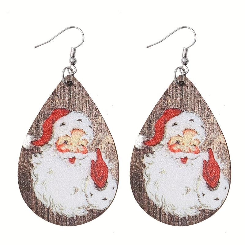 Santa Claus Head Print Teardrop Earrings Christmas Gift