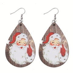 Santa Claus Head Print Teardrop Earrings Christmas Gift