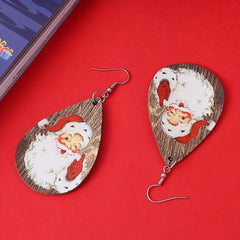 Santa Claus Head Print Teardrop Earrings Christmas Gift