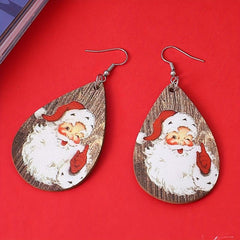 Santa Claus Head Print Teardrop Earrings Christmas Gift