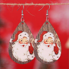 Santa Claus Head Print Teardrop Earrings Christmas Gift