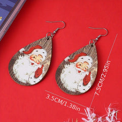Santa Claus Head Print Teardrop Earrings Christmas Gift