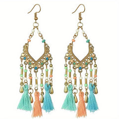 Bohemian Fan-shaped Ethnic Style Hollow Long Earrings for Party Wedding Banquet