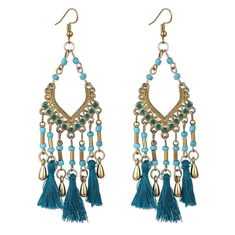 Bohemian Fan-shaped Ethnic Style Hollow Long Earrings for Party Wedding Banquet