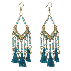Bohemian Fan-shaped Ethnic Style Hollow Long Earrings for Party Wedding Banquet