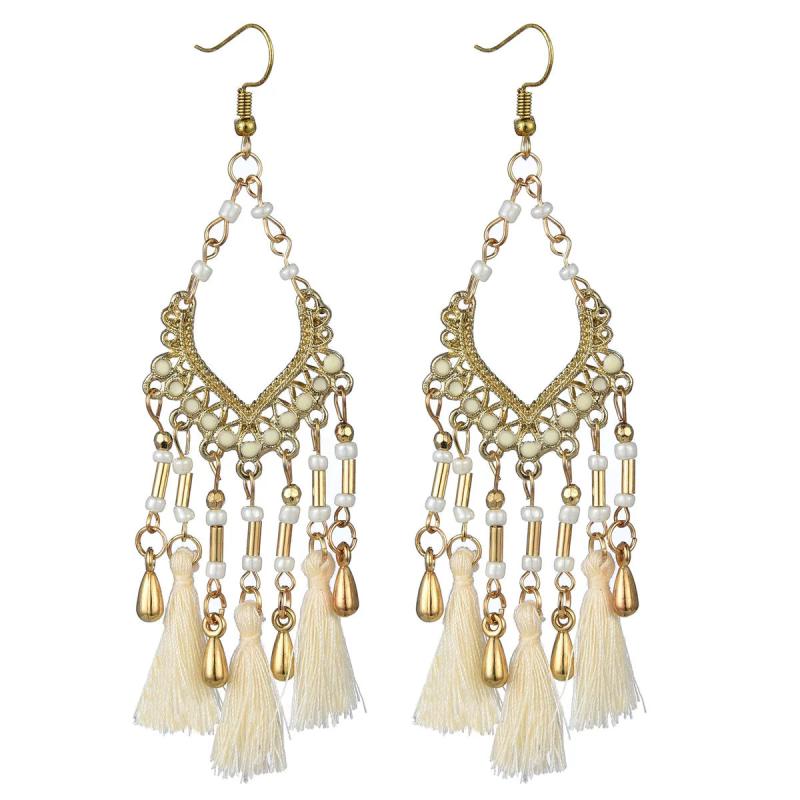 Bohemian Fan-shaped Ethnic Style Hollow Long Earrings for Party Wedding Banquet