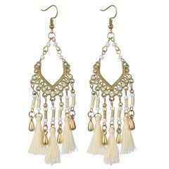 Bohemian Fan-shaped Ethnic Style Hollow Long Earrings for Party Wedding Banquet