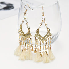 Bohemian Fan-shaped Ethnic Style Hollow Long Earrings for Party Wedding Banquet