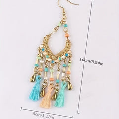 Bohemian Fan-shaped Ethnic Style Hollow Long Earrings for Party Wedding Banquet