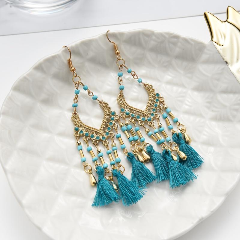 Bohemian Fan-shaped Ethnic Style Hollow Long Earrings for Party Wedding Banquet