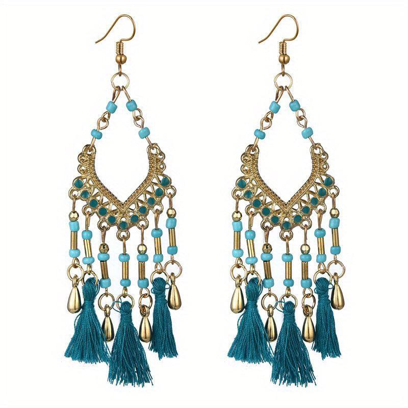 Bohemian Fan-shaped Ethnic Style Hollow Long Earrings for Party Wedding Banquet