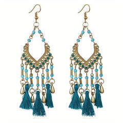 Bohemian Fan-shaped Ethnic Style Hollow Long Earrings for Party Wedding Banquet