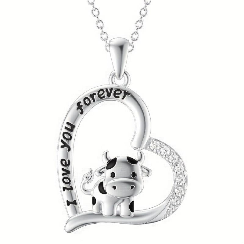 Heart Cow Pendant Necklace Animal Necklace For Women