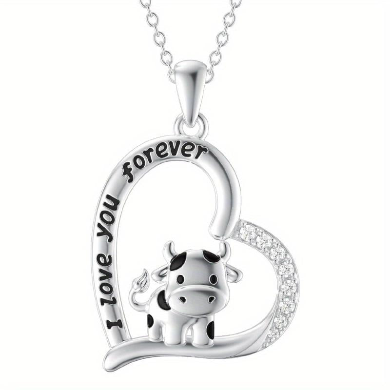 Heart Cow Pendant Necklace Animal Necklace For Women