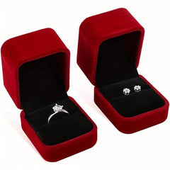 Wine Red Velvet Couple Ring Box Earring Jewelry Case Gift Boxes
