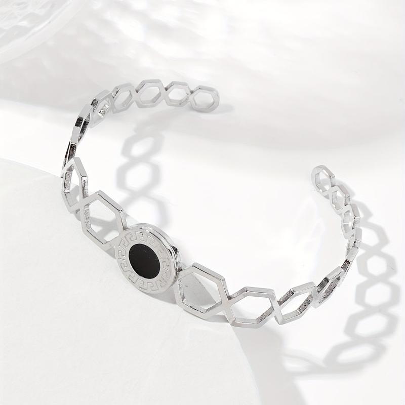 Hexagonal Combo Assembly Men's/Women's 2 Stainless Steel Open Bangles
