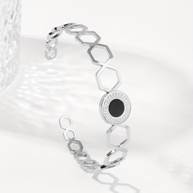 Hexagonal Combo Assembly Men's/Women's 2 Stainless Steel Open Bangles