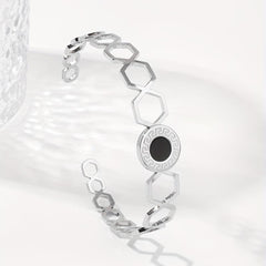 Hexagonal Combo Assembly Men's/Women's 2 Stainless Steel Open Bangles