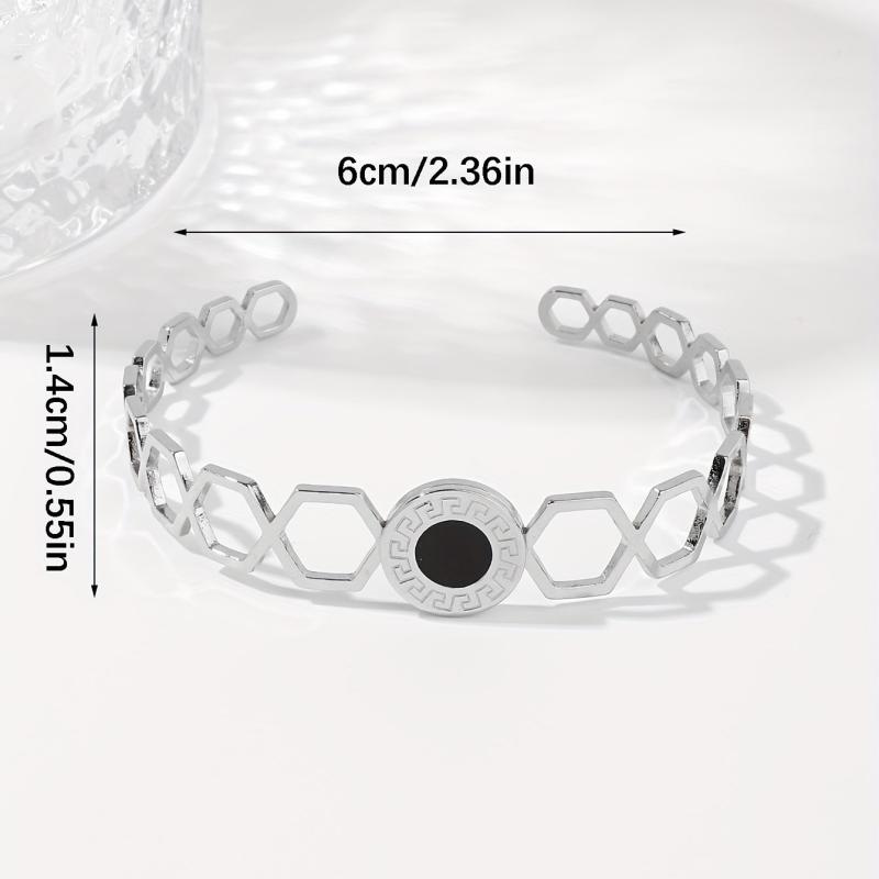 Hexagonal Combo Assembly Men's/Women's 2 Stainless Steel Open Bangles