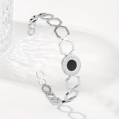 Hexagonal Combo Assembly Men's/Women's 2 Stainless Steel Open Bangles