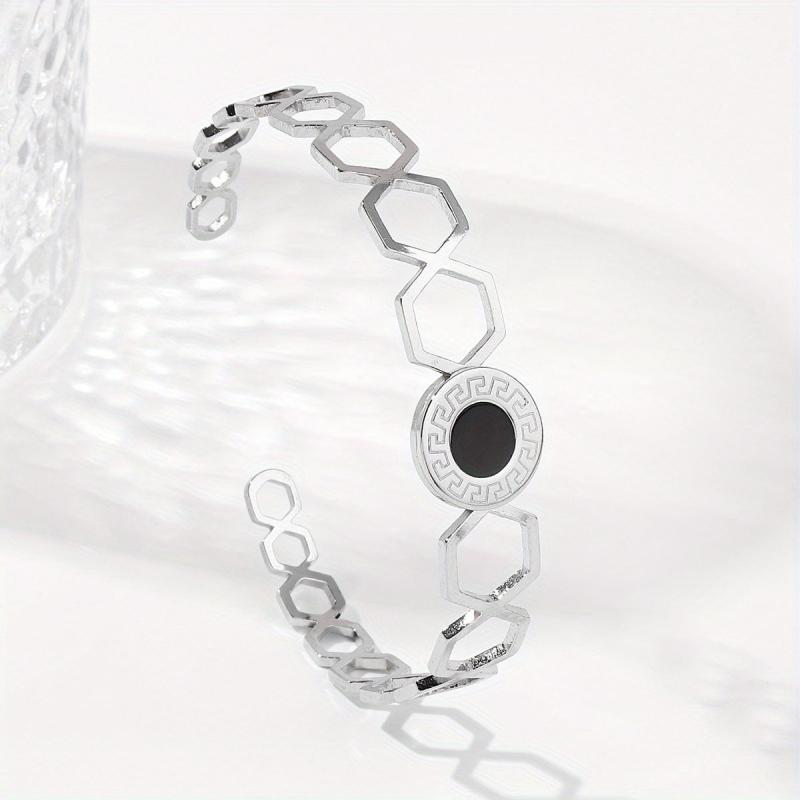Hexagonal Combo Assembly Men's/Women's 2 Stainless Steel Open Bangles