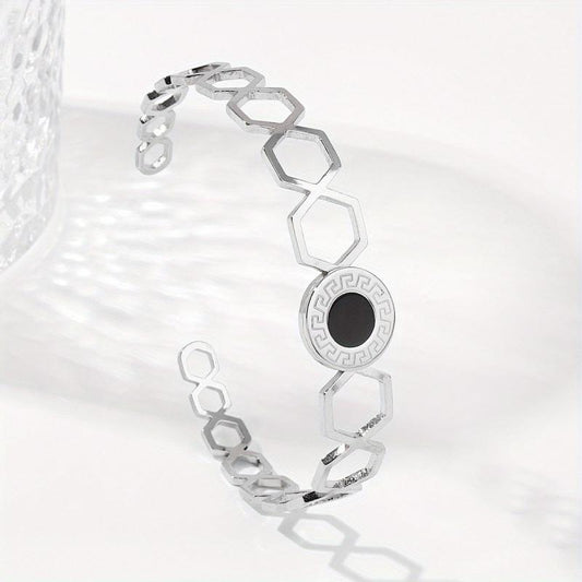 Hexagonal Combo Assembly Men's/Women's 2 Stainless Steel Open Bangles